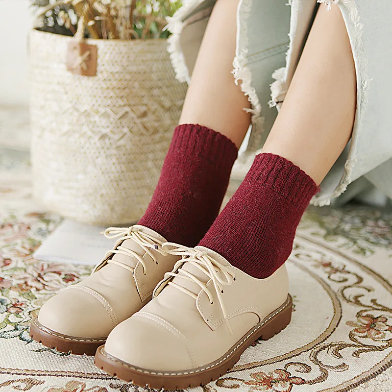 

Wool socks winter ladies thickened terry warm socks mid tube rabbit wool blend towel bottom women solid socks wholesale 2019 new