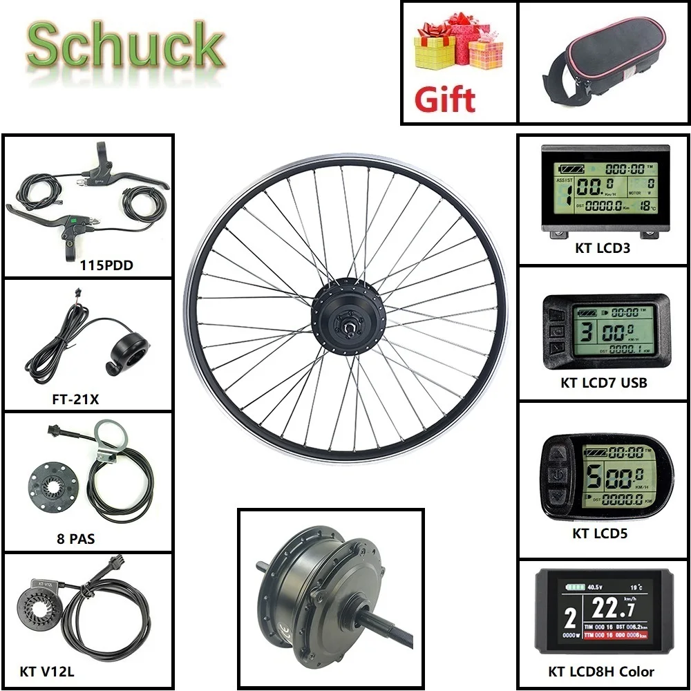Schuck Electric-Bike-Conversion-Kit Rear Rotate Motor Wheel 36V/48V 250W with KT-LCD-Display afbeelding
