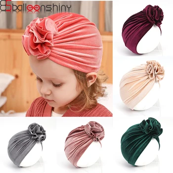 

BalleenShiny Baby Pleuche Flower Hat Toddler Girls Soft Autumn Winter Hat For Kids Head Accessories Turban Headwear Gift