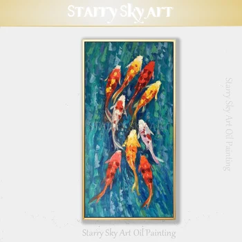 

Pop Wall Art Hand-painted Animals Crab Fishes Acrylic Painting on Canvas Handmade Chinese Fish Knife Painting for Living Room