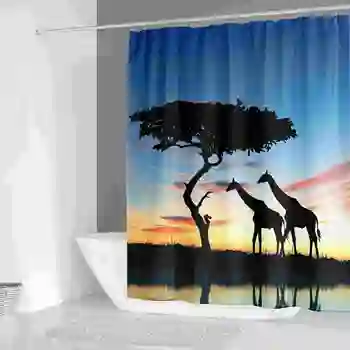 

Giraffe Printing Shower Curtain Decorative Waterproof Polyester Fabric Bathroom Curtain with Hooks Home Bath Decor