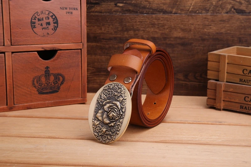 2020 flower belt men high quality full grain cowhide genuine leather waist belt 3.8 cm wide strap belts for women luxury leaf