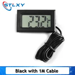Compact Waterproof Digital Thermometer with LCD Display for Indoor and Outdoor Use (Black with 1M Cable)