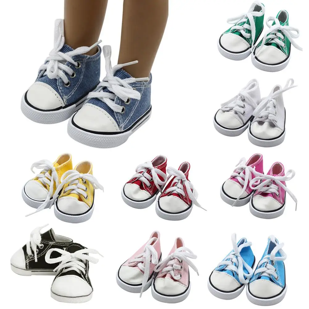 

5*7 cm Mini Canvas Shoes for Dolls DIY Handmade Doll Accessories Sneakers 18 Inch Doll Shoelace Cloth Shoes