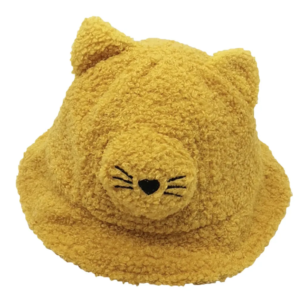 Yellow Модная детская осенне-зимняя теплая шапка с рисунком кота из мультфильма; шапка в рыбацком стиле; Розовая Милая шапка с ушками для новорожденных; gorro lana infantil - Цвет: Yellow