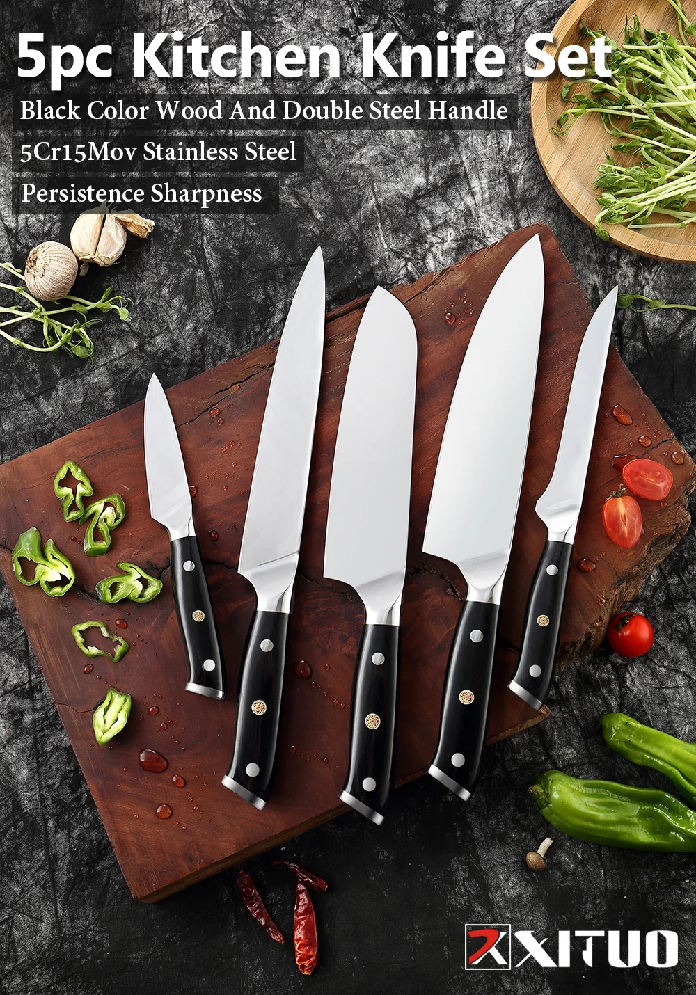 TUO Kitchen Knife Set - 6 pcs Professional Knives Set with Wooden Block -  German Stainless Steel Kitchen Knife Block Set - Ergonomic G10 Handle 