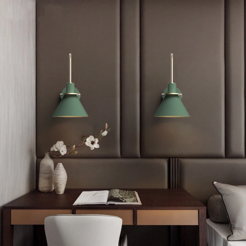 

Nordic Wall Lamp Bedside Lamp Bedroom Modern Living Room Walkway Staircase Simple Pure Wood Wrought Iron Wall Lamp Led Lamp