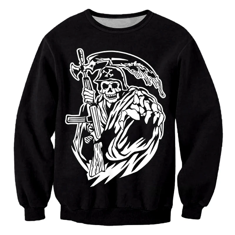 

IFPD EU/US Size Fashion Terror Sweatshirt 3d Print Grim Reaper Skull Black Long Sleeve Shirt Men's Casual Plus Size Men Pullover