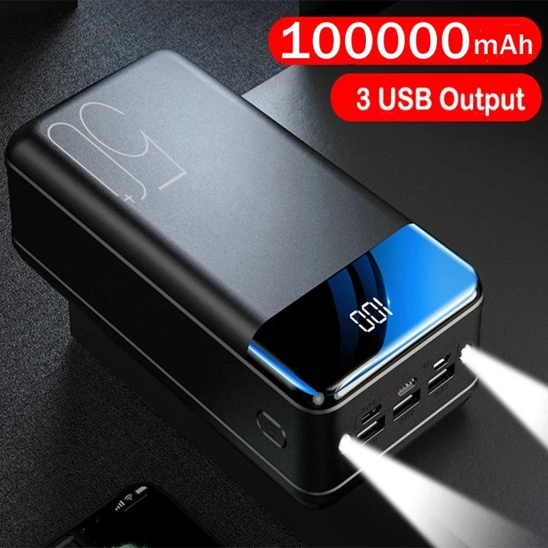 Power Bank 100000mAh Portable Fast Charging PowerBank 3 USB PoverBank External Battery Charger For Mobile Phones Tablet