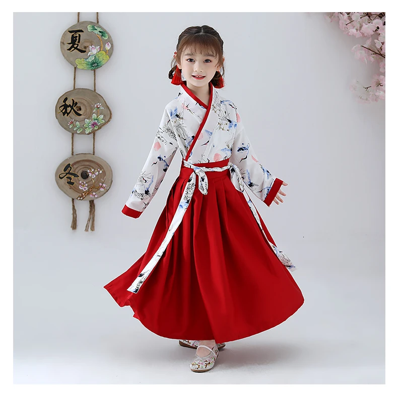 Кран Hanfu древний китайский костюм для детей платье династии Тан необычное народное платье Стиль танцевальный костюм фестиваль наряды сценический