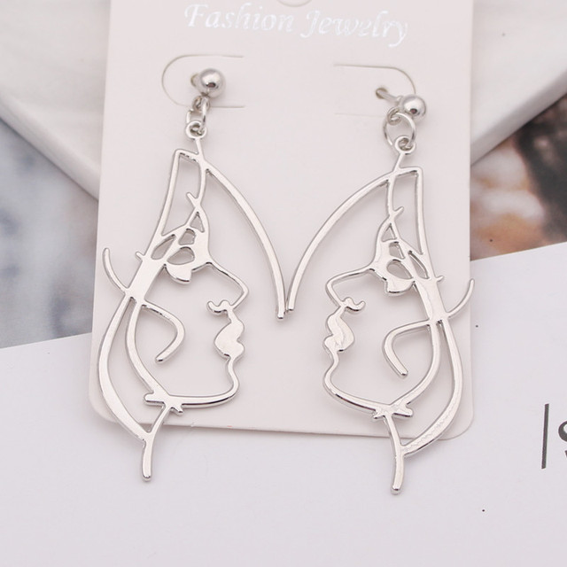 Styles Sexy Woman Girls Face Drop Earrings Retro Statement Metal Abstract Art Hollow Profile Dangle Earrings Gift