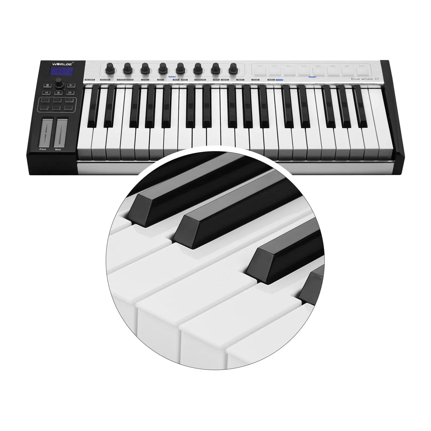 World Blue whale 37 USB MIDI контроллер клавиатуры 37 полувзвешенные клавиши 8 RGB с подсветкой триггерные подушки светодиодный дисплей