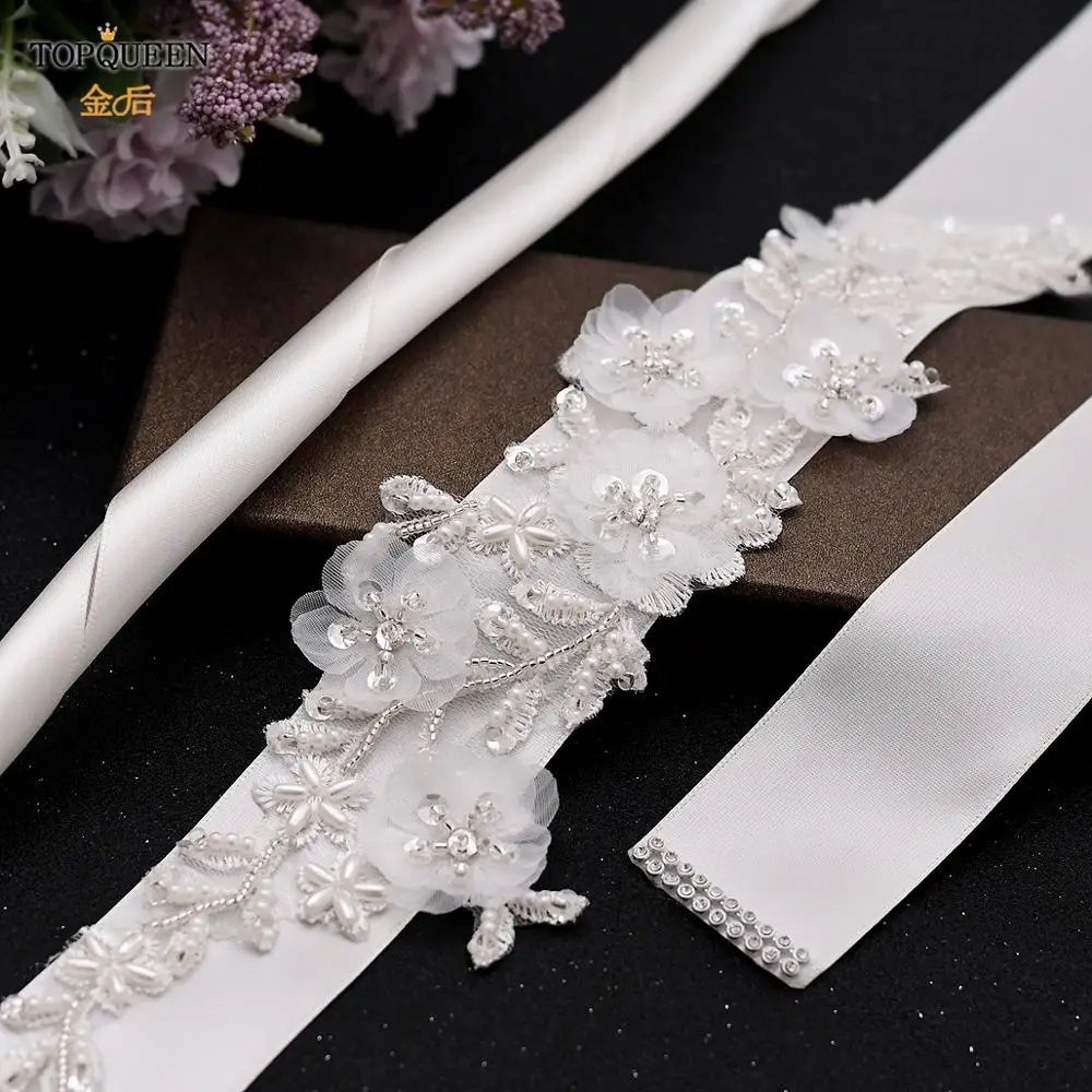 TOPQUEEN Bridal Wedding Belt Applique Belt with Flowers Bridal Accessories Sash Women's White Flower Belts Waist Belt S249-4