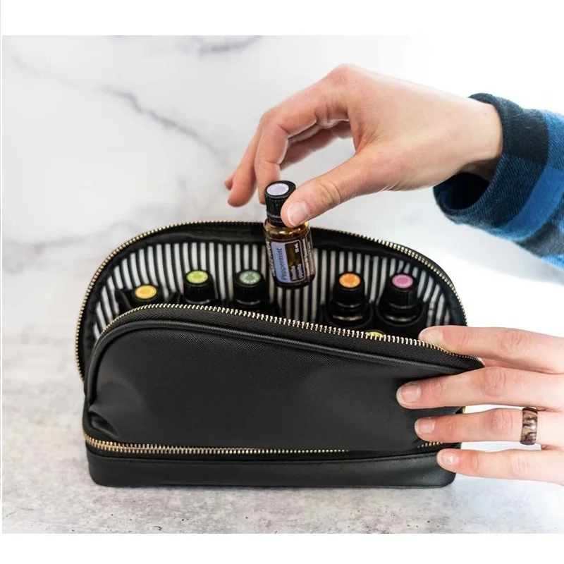 

Double-layer PU Essential Oil Storage Bag for DoTERRA Young Living 5ml 10ml 15ml 44 Slot 2ml Sample Hanging Bottle Organizer Bag