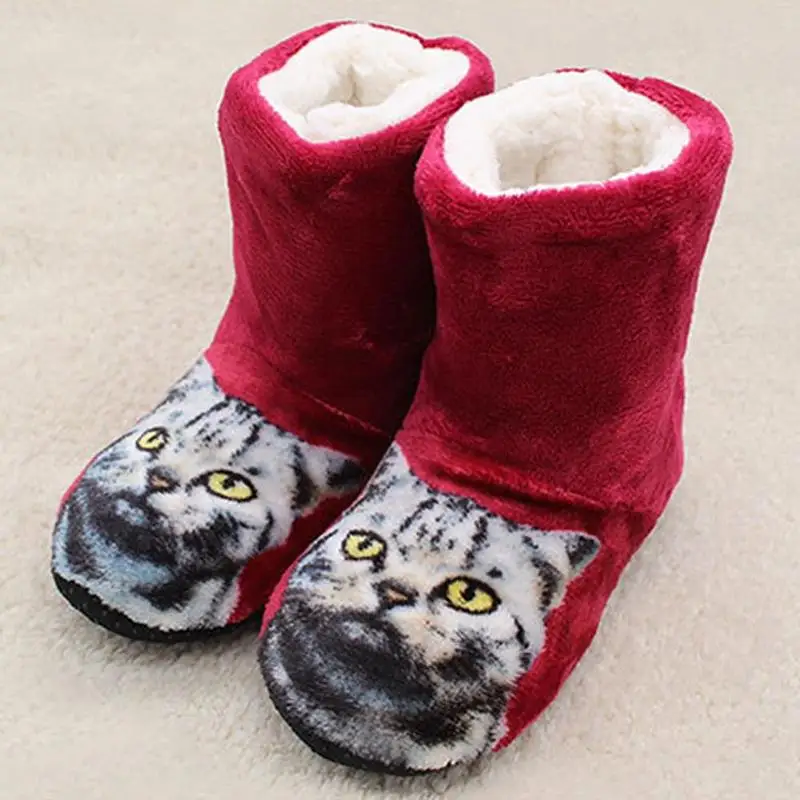 Зимние женские тапочки теплая дутая куртка впитывает пот абсорбент с принтами в виде кошек, домашние плюшевые хлопчатобумажные туфли на плоской подошве Женская мода Тапочки