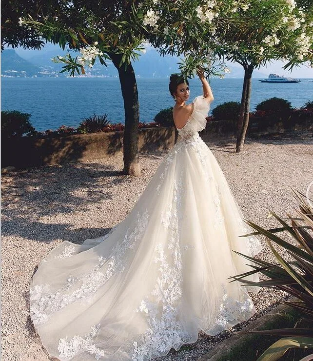 Elegant-Puff-Sleeve-Lace-Sweetheart-Bridal-Gowns (2)