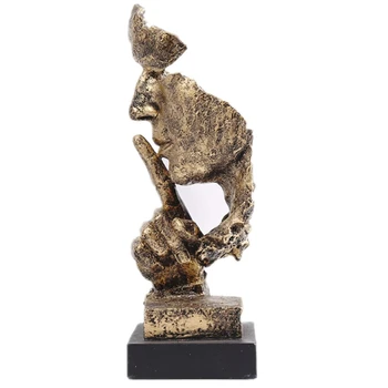 

Resin Silence Is Gold Statue Abstract Ornaments Statuettes Mask Sculpture Craft For Office Vintage Home Decor (Gold)