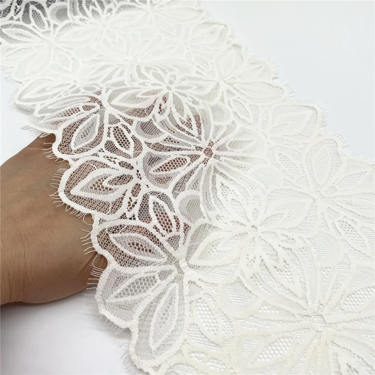 3y/lot 19.50cm Cream White Floral Elastic Stretch Lace Trim 5