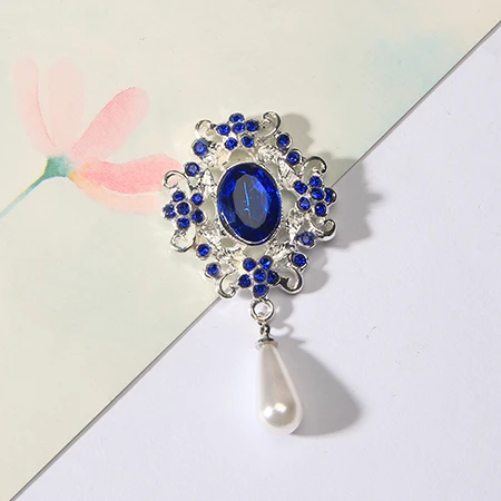 3 royal blue Каплевидные пуговицы с жемчугом и стразами с плоской задней частью 55X29 мм для рукоделия брошь бант для волос цветок 1 шт - Цвет: 3 royal blue