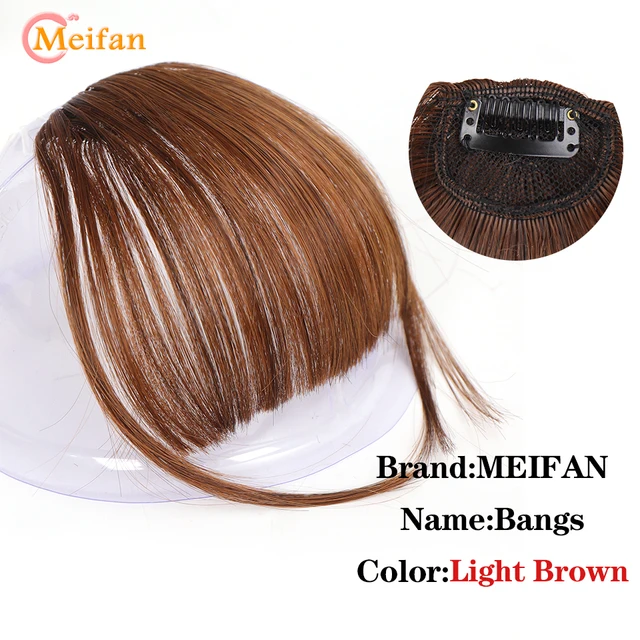 MEIFAN Clip in Hair Bangs Extension Hairpiece Synthetic Natural Fake Bang Hair Piece Air Bangs Clip on Bangs Black Brown mn96-2-30