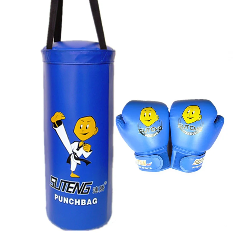 blue Set SUTEN боксерские перчатки с песком набор мультяшных детских тренировочных фитнес MMA удар мешок пустой удар Муай Тай боксер защитное снаряжение - Цвет: blue Set