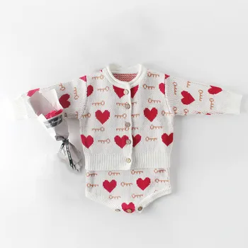 

New Baby clothes Love Jacket Crawl Suit baby knitting romper baby jumpsuit Warm woolen soft long sleeve newborn baby girl Suit