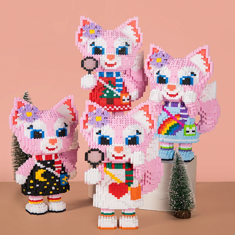 

Kawaii Disney LinaBell Building Block Cartoon Pink Fox Blocks 3D Figure Model Mini Assembled Micro Bricks Toy For Kid Christmas