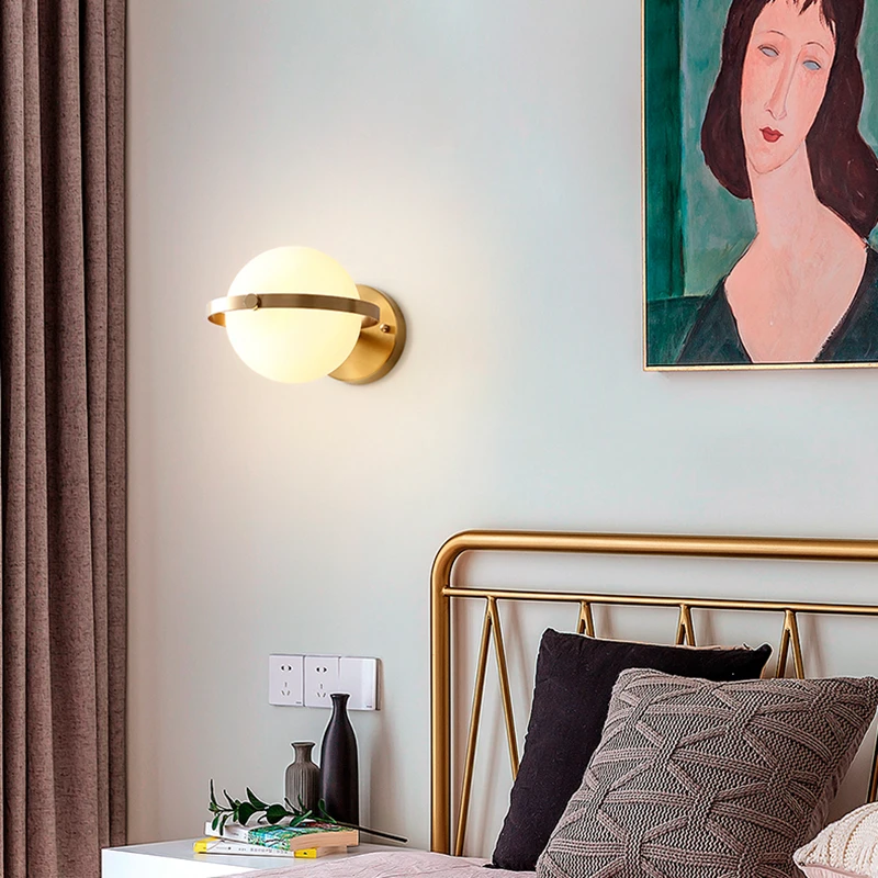 Modern Copper Wall Lamp Adjustable White Glass Sconce Luminaire Ball Light Art Hom lampara techo Indoor Corridor Lights