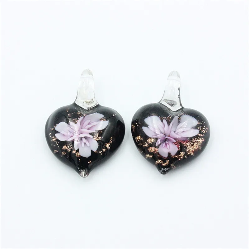 Boucles D'oreilles Pendantes Cœur Rose En Verre De Murano - Plaqué Or - Création Unique