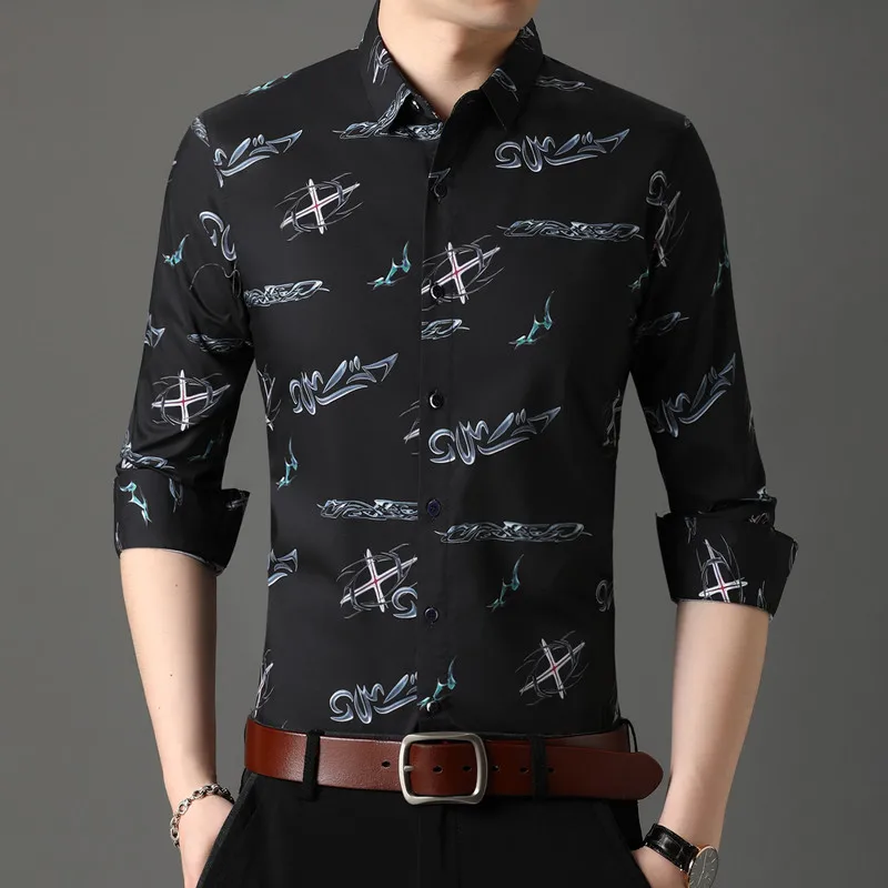

Fashion Simple 3D Print Streetwear Long Sleeve Dress Shirt Men Autumn New Quality Soft Comfortable Luxury Camisa Masculina M-4XL