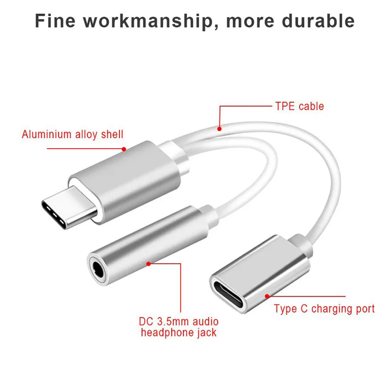 CARPRIE 2 в 1 Тип C до 3,5 мм зарядное устройство для наушников аудио разъем USB C кабель портативный разъем адаптер для мобильного телефона
