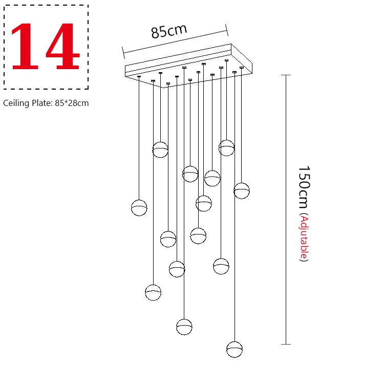 Современный хрустальный стеклянный шар светодиодный подвесной светильник светильники несколько лестничные светильники бар подвесной светильник для отеля Вилла Дуплекс квартиры - Цвет корпуса: 14 Balls Rectangle