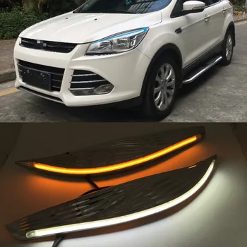 

1Pair For Ford Kuga Escape 2013 2014 2015 2016 Daytime Running Light DRL LED Fog Lamp Cover With Yellow Turning Signal Functions