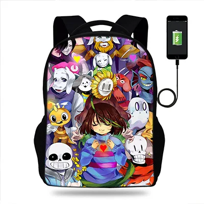 Игра «Undertale» школьные сумки для подростков мальчиков и девочек рюкзаки ранец для детей ортопедические mochila escolar Usb зарядка Книга сумка - Цвет: k7481