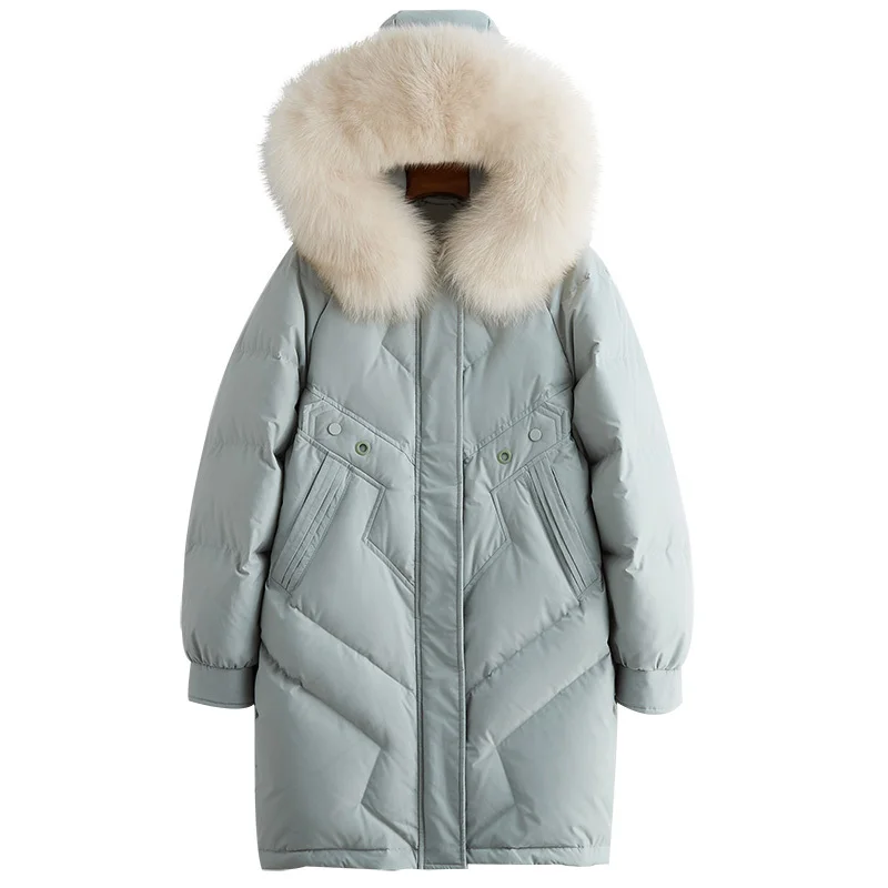 

New 2020 Down Jackets Overcoat Long Fox Hair Lead Even Hat Loose Coat