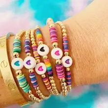 G. YCX, Африканский стиль, виниловые браслеты с дисками, радужные, на заказ, с именем сердца, с золотым наполнением, из бисера, тянущиеся браслеты, красочные, богемные, подарок