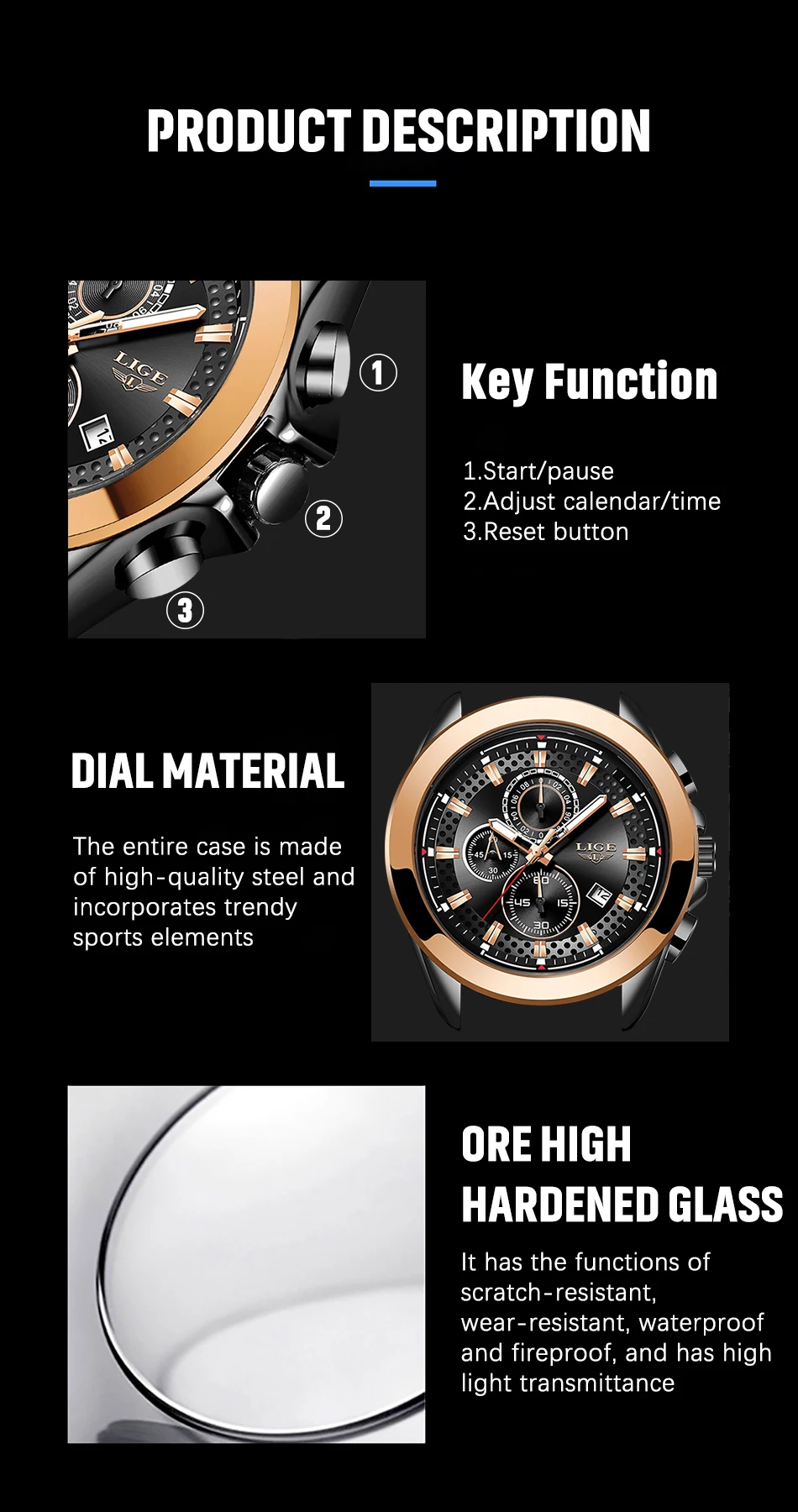 LIGE Sports Mens Watch Top Brand Luxury Waterproof Quartz Wristwatch Military Chronograph Watches for Men Date Clock Watch Man