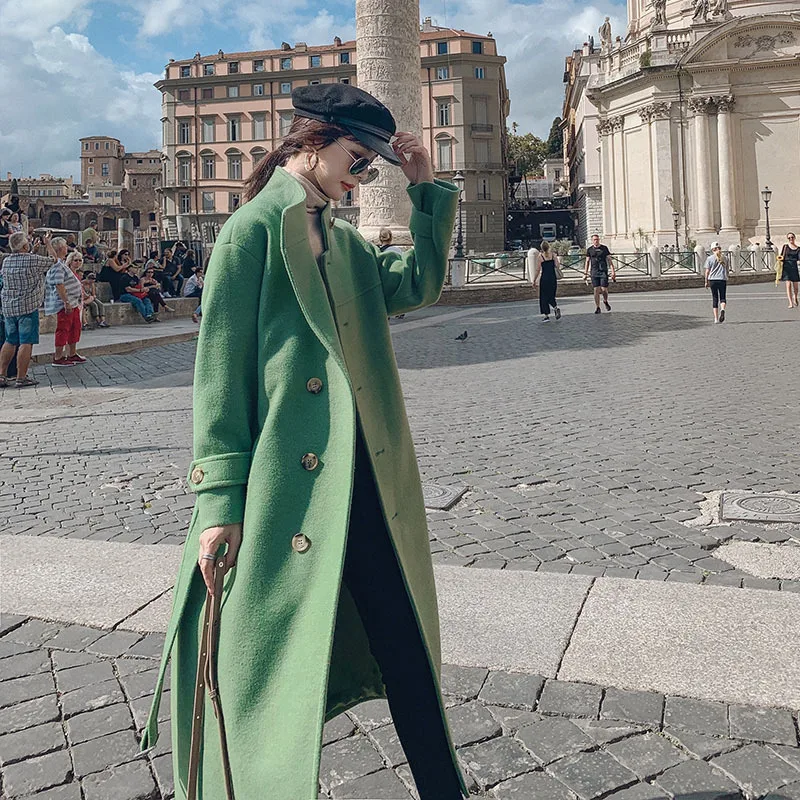 

Single Breasted Woolen Jacket Women's Short-height 2020 Autumn And Winter Korean-style Loose-Fit Mid-length over-the-Knee Waist