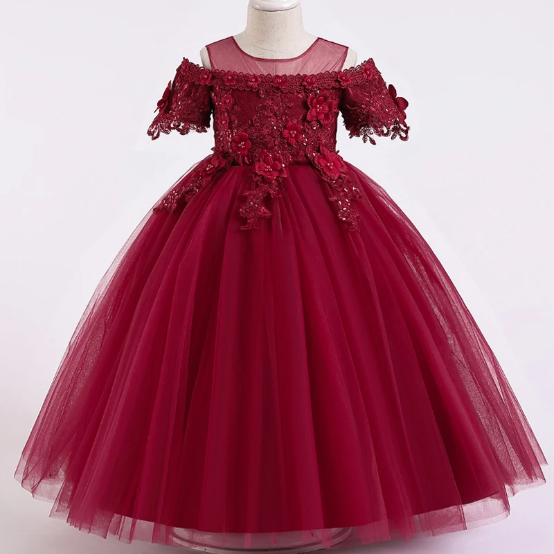 Flower Girl Dresses Floral Appliqu&eacute; Dress Girls Dresses New flower girl Princess Dress birthday party lace dress flower children wedding dress formal Eucharist dinner Jacquard Dress