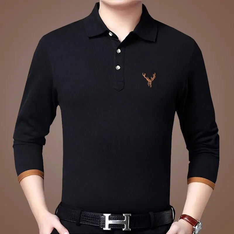 SHABIQI Мужская рубашка поло с длинным рукавом тёплые рубашки поло Camisa повседневные хлопковые рубашки-поло несколько цветов повседневная мужская рубашка - Цвет: Черный