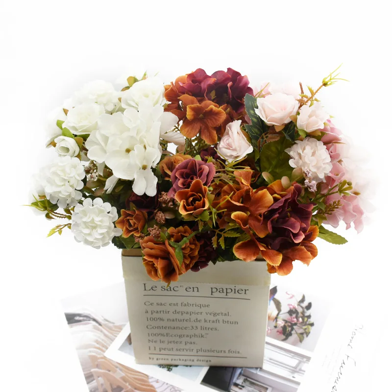 

1 bunch of 7 forks Silk flowers Roses Bouquet Home decor Diy Vases decoration Wedding holiday supplies Artificial flowers Bonsai