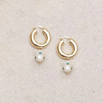 

2020 new boho natural pearl earrings art design freshwater pearls inlaid with colored stones pendant jewelry gifts for friends