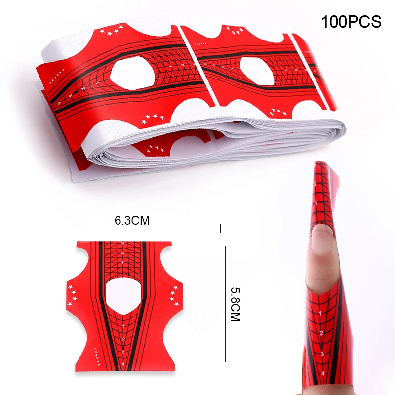 100pcs Nail Form Tips Nail Extension UV Gel Tips Extension Builder Form Guide For Nail Extension Stencil Manicure DIY Nail Beauty Tool - Color: 100pcs