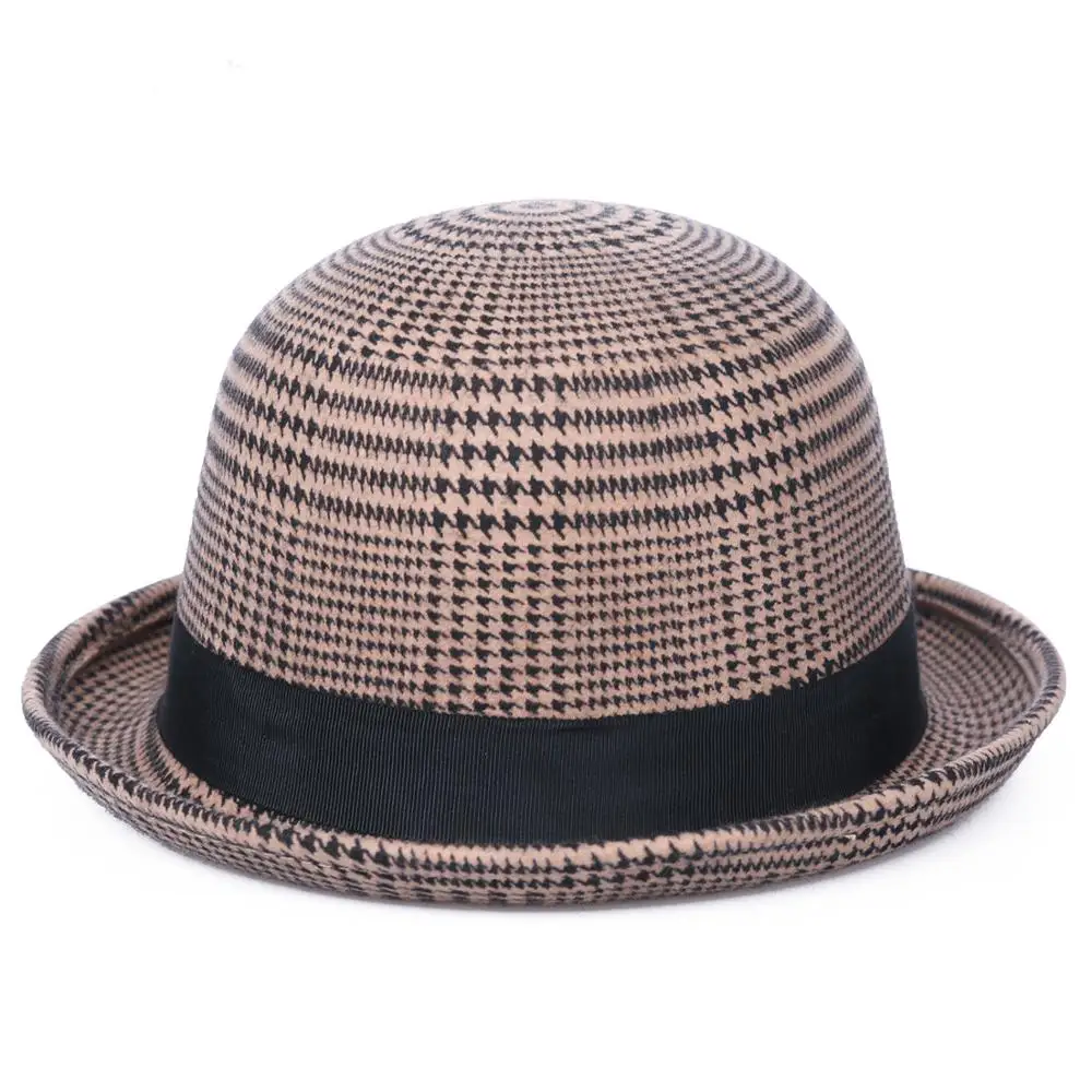 Sedancasesa, австралийская шерстяная шляпа-котелок для женщин, шерстяная Фетровая Шляпа Fedora Curl Birm Bucket Hat для девочек, зимняя клетчатая шапка