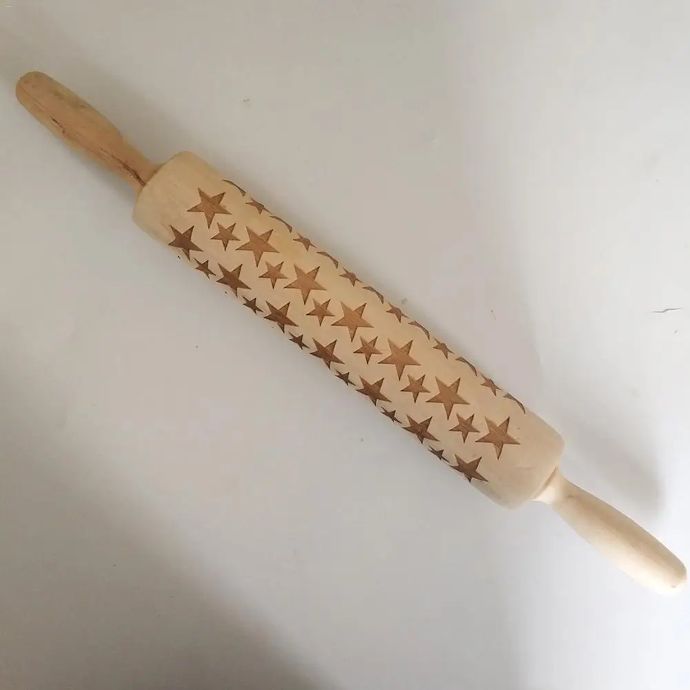 New Rolling Pin Christmas Elk Pattern Print Rolling Pin Elm Infrared Engraved Embossed Rolling Pin Cookie Stick Kitchen Gadgets