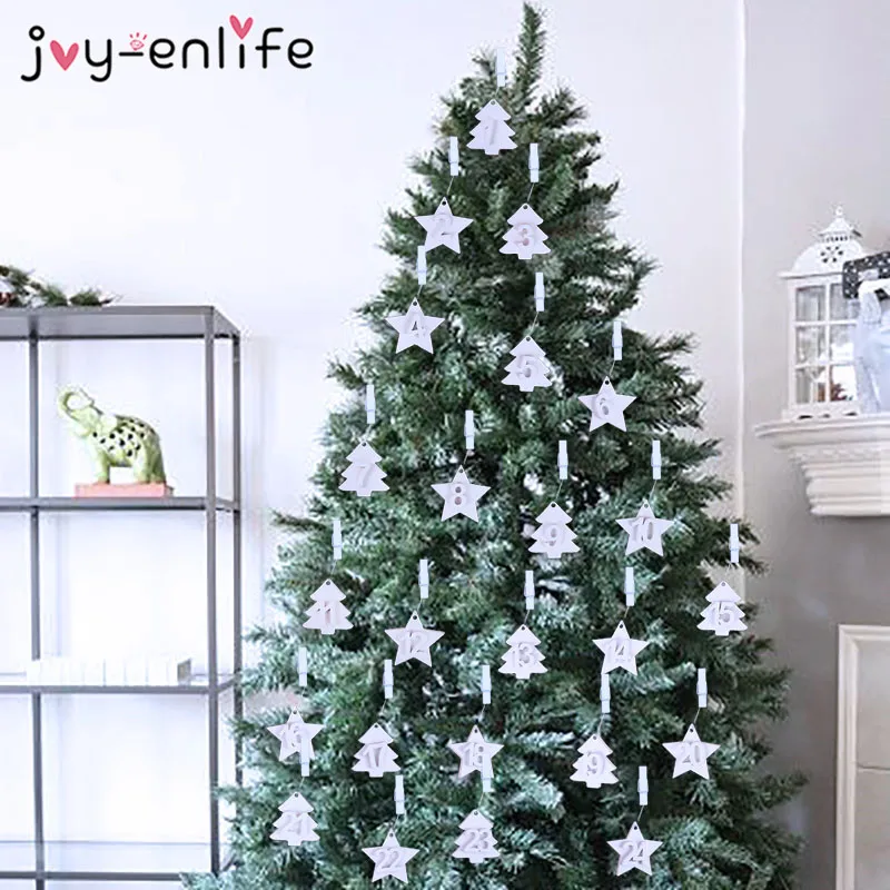 

24pcs Christmas Wooden Calendar Pendant Xmas Tree Hanging Ornaments Cards DIY Star Tree Advent Calendar Navidad 2019 Natal decor