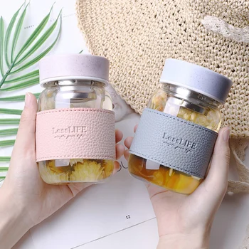 

360ML Glass Water Bottle my drink bottles With Tea Partition Lid Drinkware For Office Home Anti-scald Cup Cute Mugs For Kids