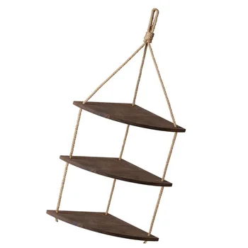 

1pc Household Wall Hanging Shelf Fan-shaped Wall Shelf Hemp Rope Board Solid Wooden Wall Hanging Rack Shelf