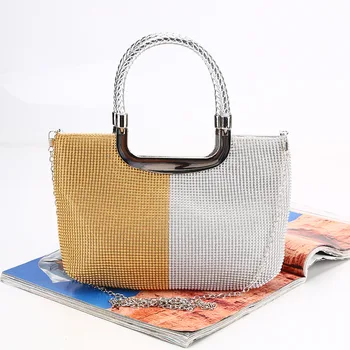 

Shiny Gold Satin Clutch Bag Daily Handbags With Chain Contrast Color Crossbody Shoulder Bags For Women Outdoor Pouch Purse