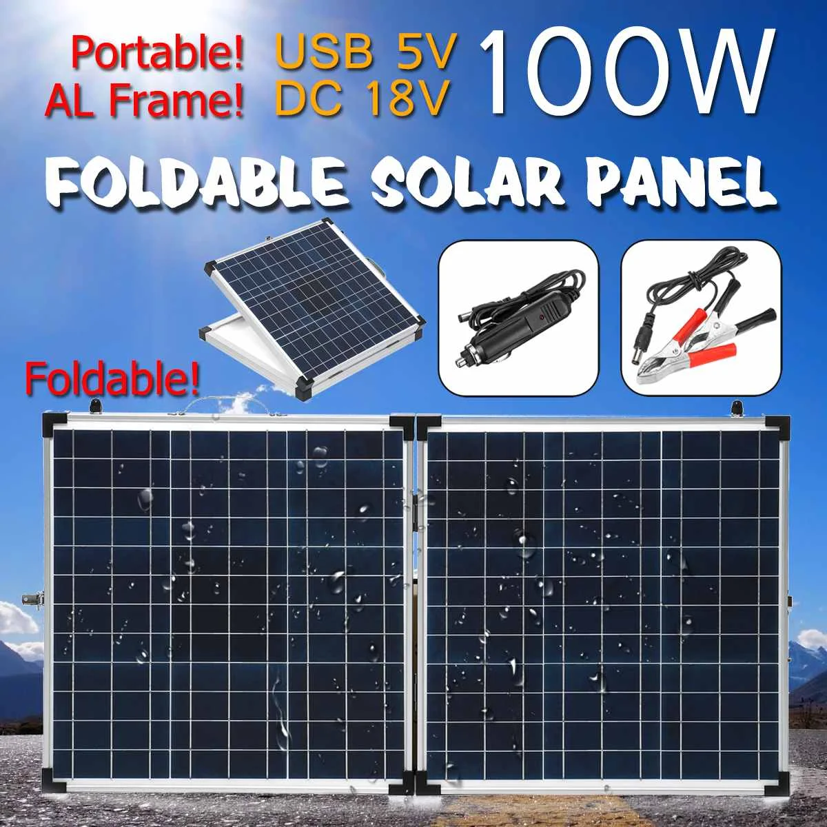 

LEROY 100W 18V Folding Portable Solar Panel Solar cells battery charger with Car Charger for Outdoor Camping Waterproof
